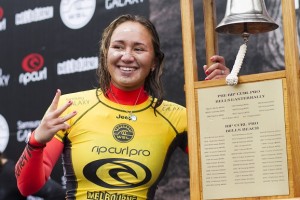 Carissa Moore  wins the Rip Curl Pro Bells for the third time.