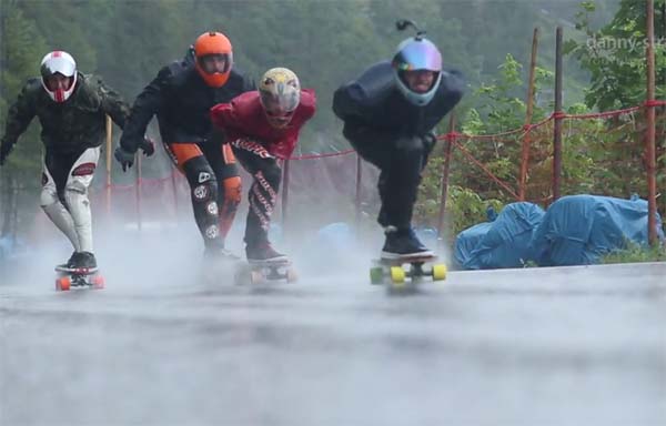 Downhill Longboard Skateboarding in the Rain Danny Strasser